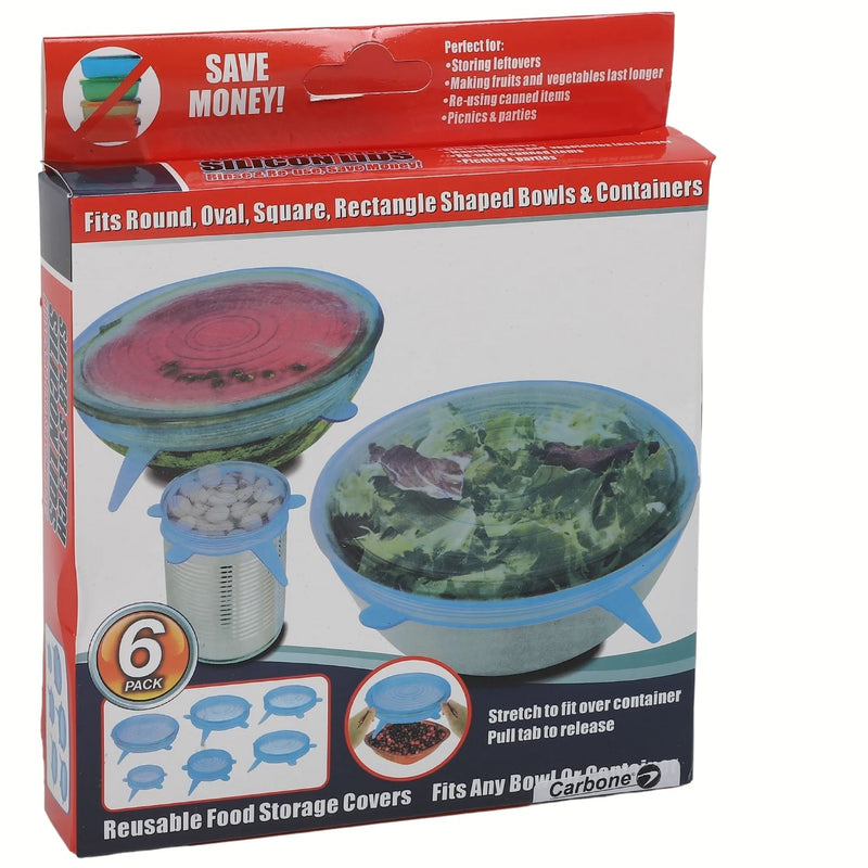 Fundas de silicona reutilizables para alimentos tapas elásticas grado alimenticio. Set de 6 piezas. Tapas de Silicona de Cocina