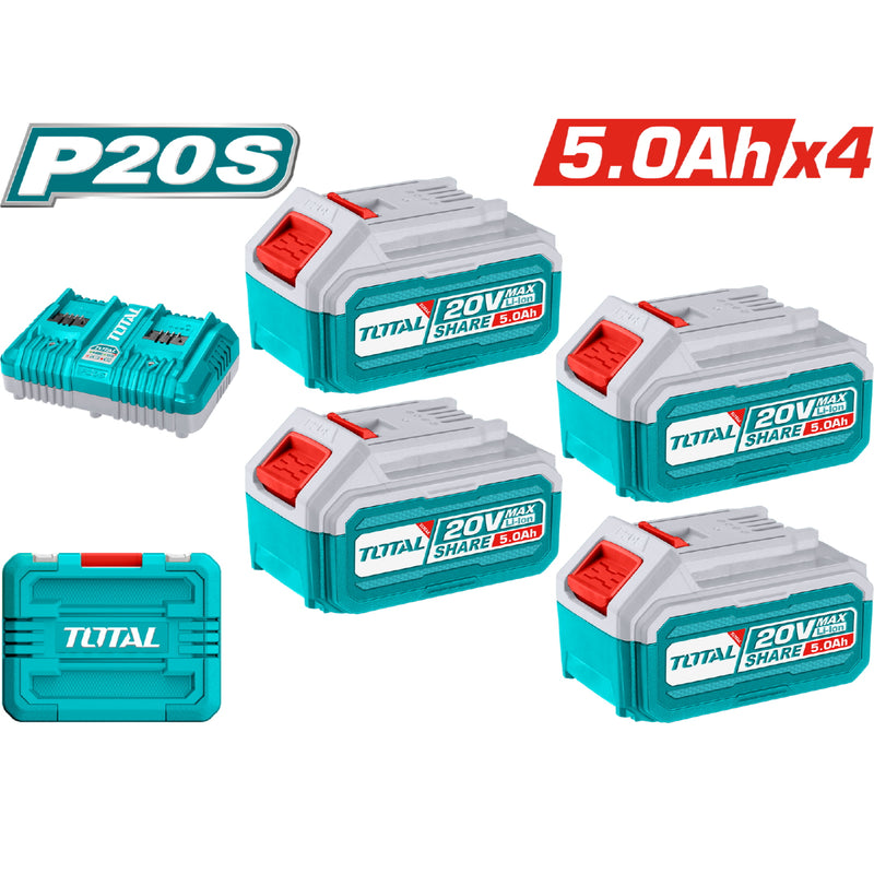 Baterías de Iones de Litio 20V 5.0Ah (4 unidades) y cargador. Compatible con Herramientas P20S. KIT