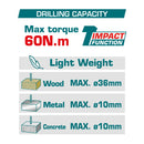 Taladro Inalámbrico 16V 1/2" 60 Nm Impacto. Motor Sin Escobillas. Incluye batería y cargador. Super Total