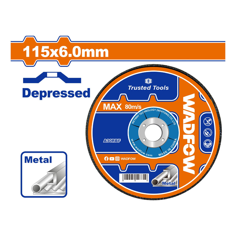 Disco de desbaste para metal abrasivo. 4-1/2" x 1/4" x 7/8". Centro concavo