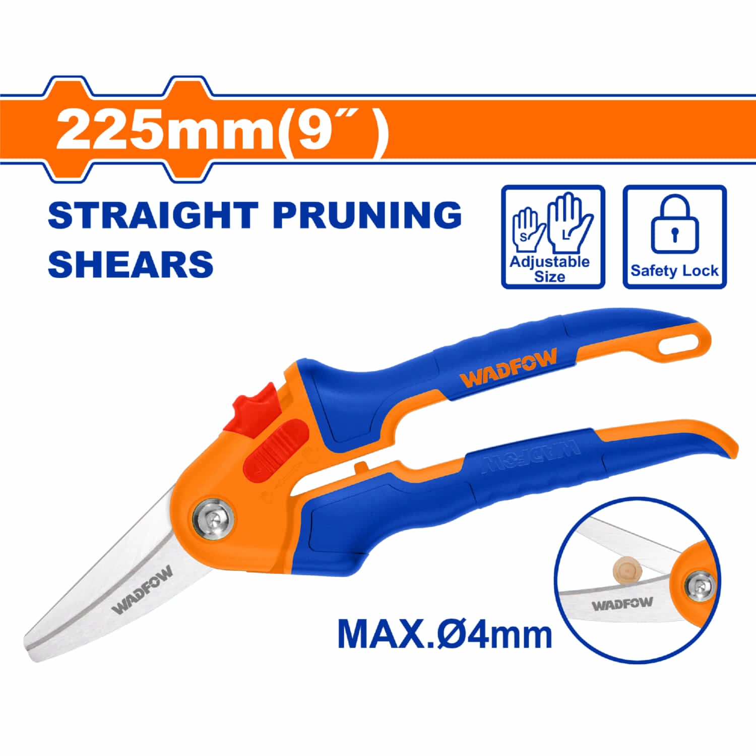 Tijeras de Podar con Hojas Rectas 9" Acero al Carbono. Mango Ergonómico Antideslizante para Manos Grandes y Pequeñas. Ideal para Poda de Ramas y Madera Dura. Podadora de ramas.