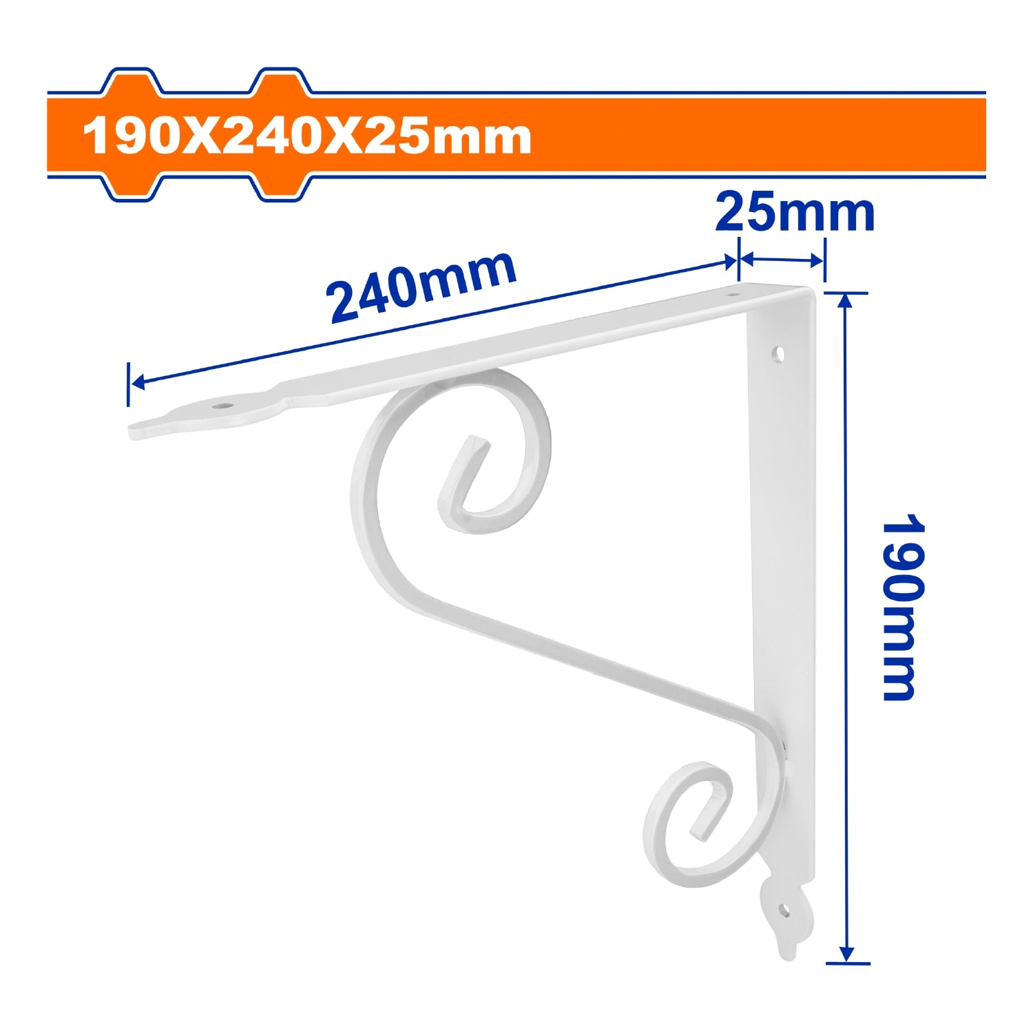 Soporte de repisa elegante 7. 5"x9" Esp. 3.3mm 4 puntos de fijación. Cap.60kg apoya repisa. Blanco.