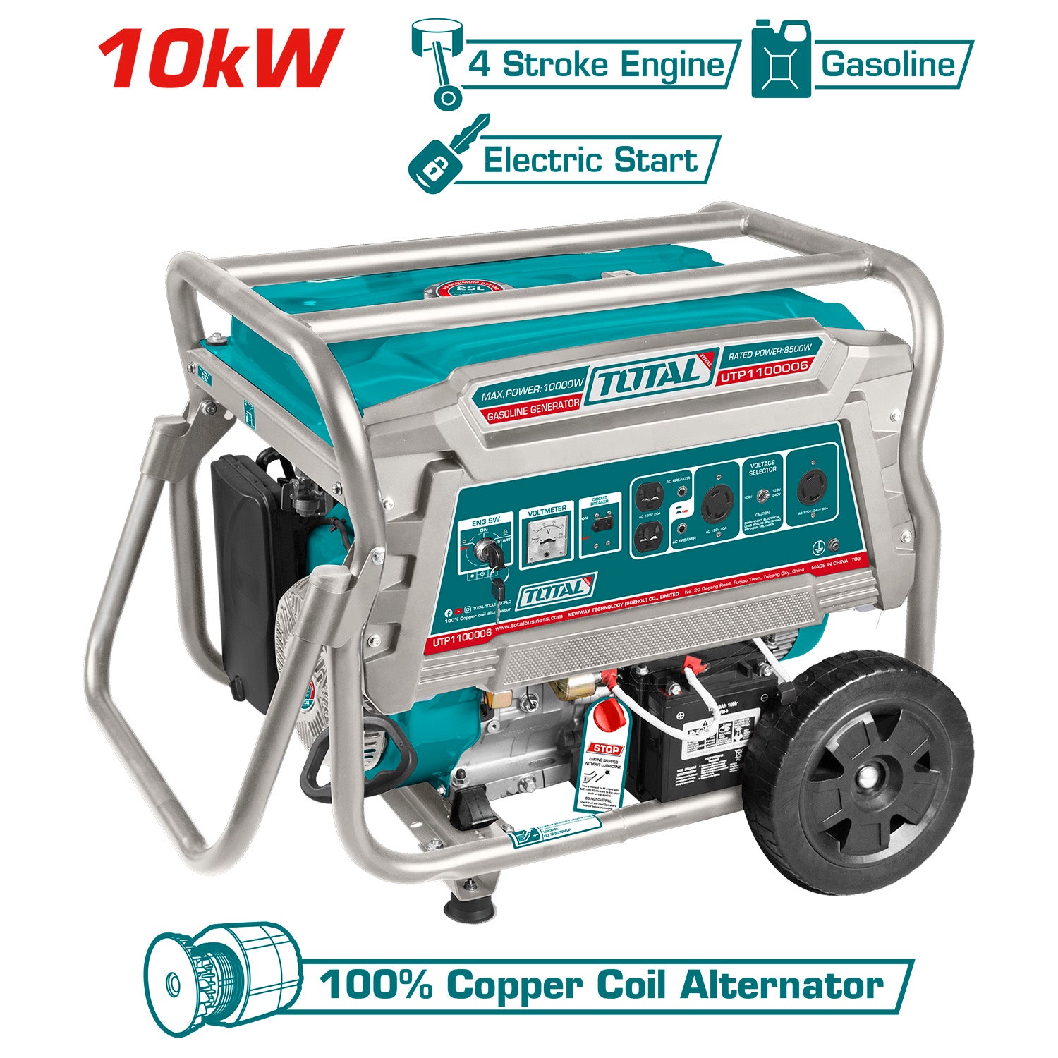 Generador a Gasolina 10,000watts 10kW 110-120V 60Hz 3600rpm 25L Motor 4 tiempos. Alternador de Cobre. Planta