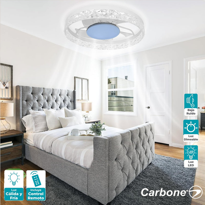 Lampara LED decorativa Abanico de aspas retraibles invisibles diseño diamante cristal dimeable 3000-6500K 20" (50cm) 70w