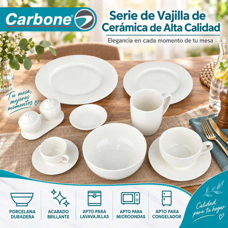 Vajilla de Cerámica blanca. Colección de 12 Piezas (Se Venden por Separado).