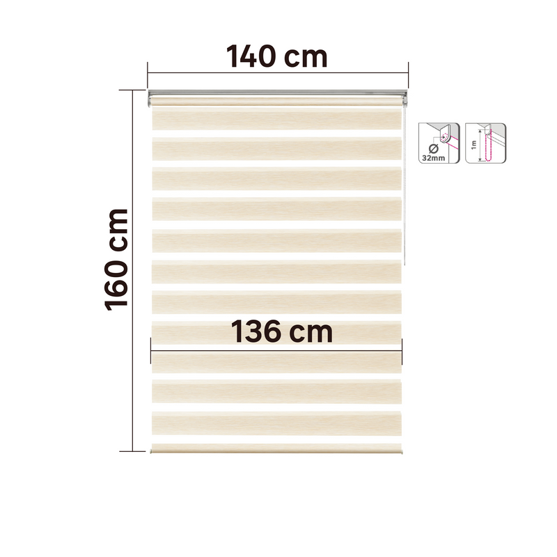 Persiana Roller Enrollable Eclipse BEIGE DUAL 140X160CM INSPIRE (Calidad Profesional)