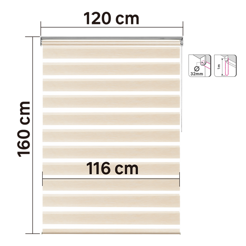 Persiana Roller Enrollable Eclipse BEIGE DUAL 120X160CM INSPIRE (Calidad Profesional)