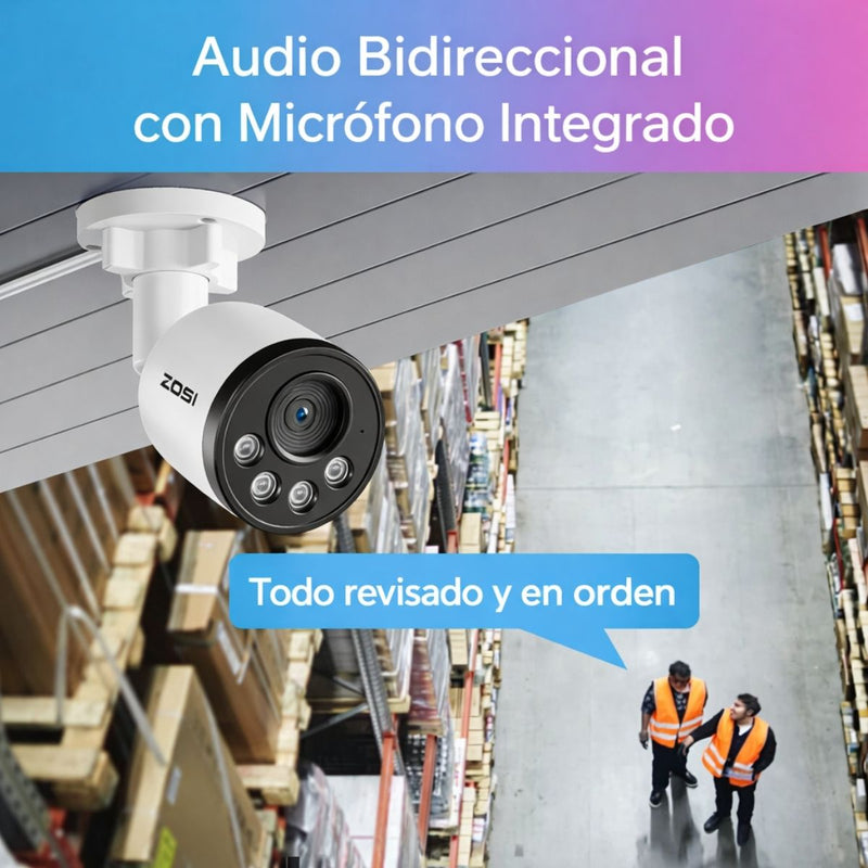 Cámaras de Videovigilancia IP  PoE 4MP con NVR 8 Canales(Set de 4). Sistema de Seguridad con Detección Humana y Vehículos, Visión Nocturna IR 20m. IP66（La cámara IP es de 4 megapíxeles y el NVR admite