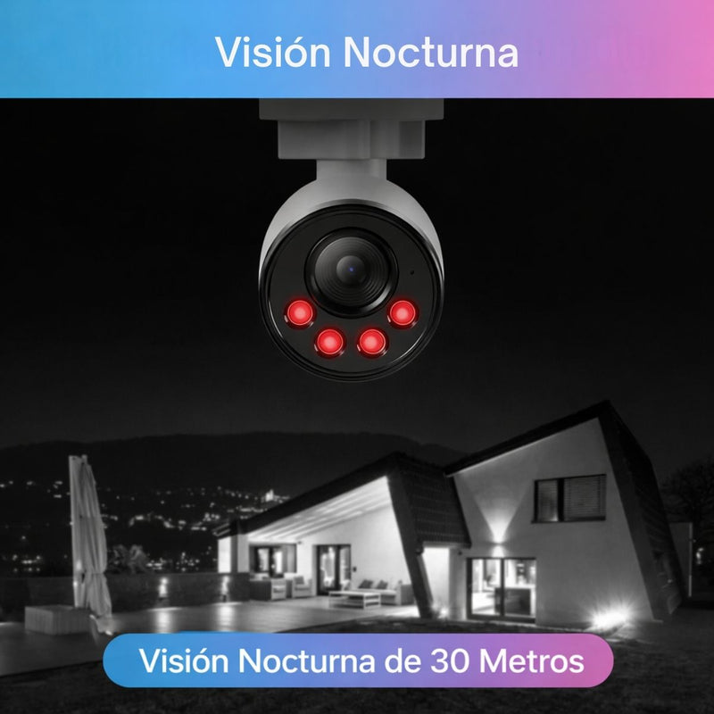 Cámaras de Videovigilancia IP  PoE 4MP con NVR 8 Canales(Set de 4). Sistema de Seguridad con Detección Humana y Vehículos, Visión Nocturna IR 20m. IP66（La cámara IP es de 4 megapíxeles y el NVR admite
