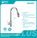 Grifo De fregador Cromado con manguera extensible. Pluma Llave Para Fregador De Cocina con 3 tipos de chorro. Cuello cisne. Garantía de por vida.