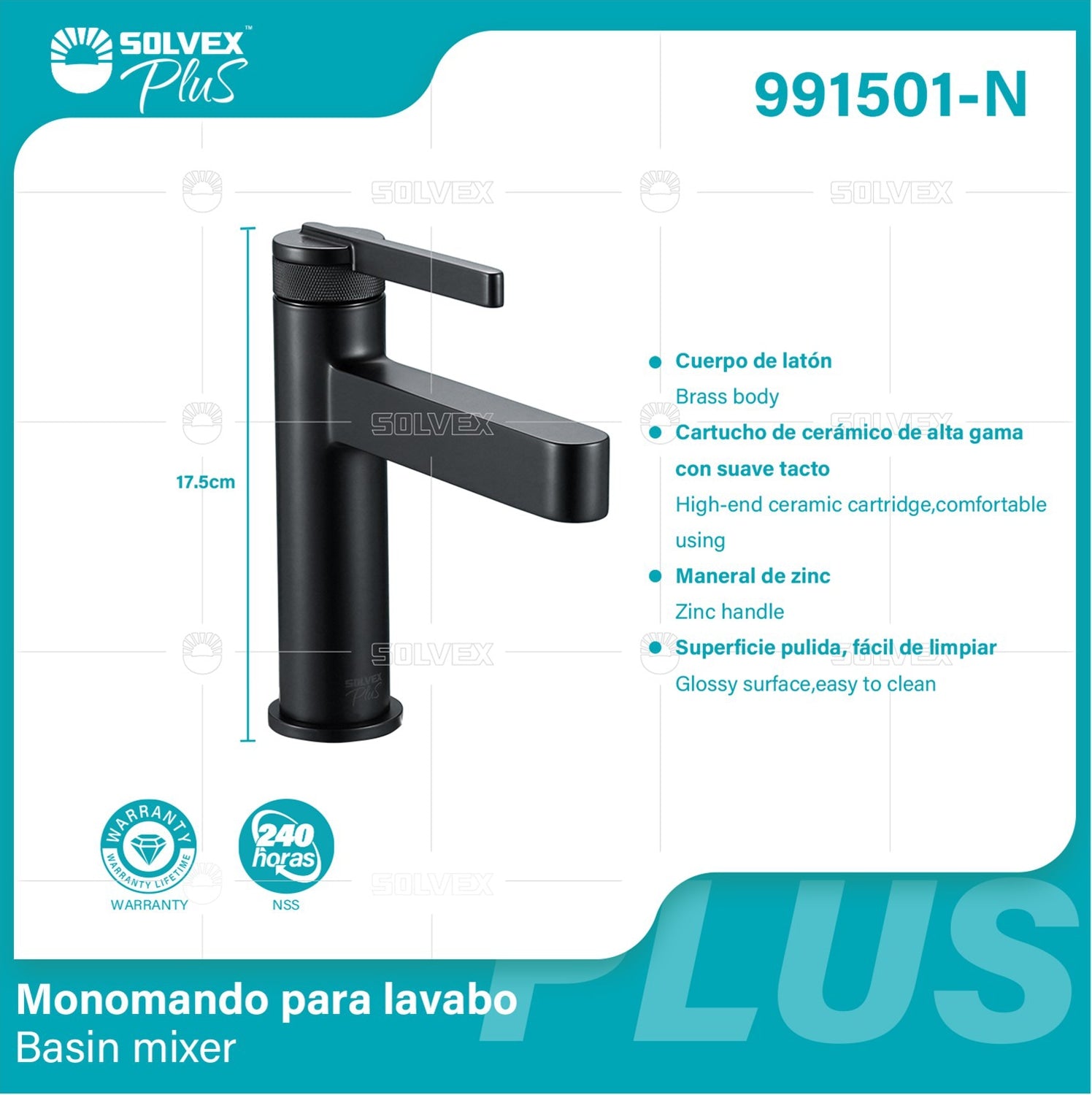 Llave De Lavamanos Individual. Color negro. Grifo Para lavabo. Pluma Agua Fría Y Caliente. Altura De 17.5Cm. Garantía de por vida.