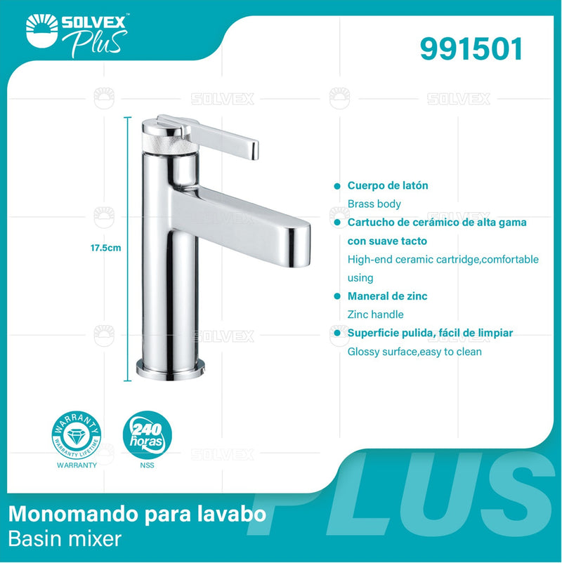 Llave De Lavamanos Individual. Color cromado. Grifo Para lavabo. Pluma Agua Fría Y Caliente. Altura De 17.5Cm. Garantía de por vida.