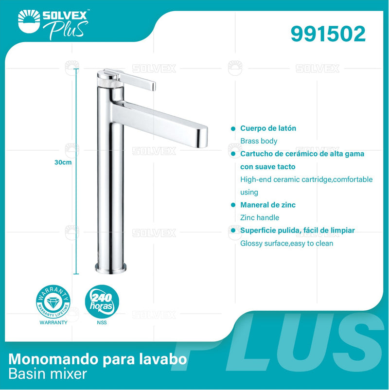 Llave De Lavamanos Individual. Color cromado. Grifo Para lavabo. Pluma Agua Fría Y Caliente. Altura De 30Cm. Garantía de por vida.