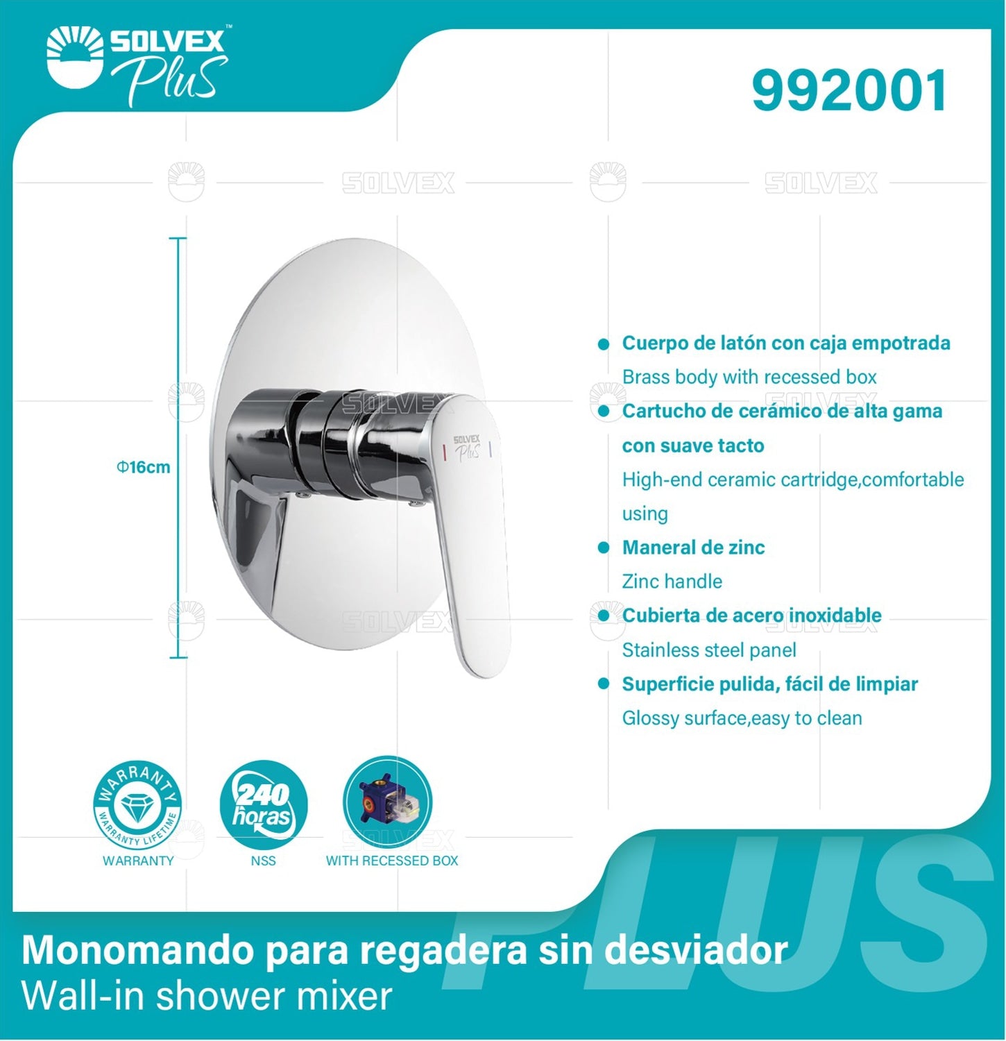 Llave De Palanca Maneral Para Ducha. Mezcladora Monomando para Empotrar En Regadera. Color Cromado. Garantía de por vida.