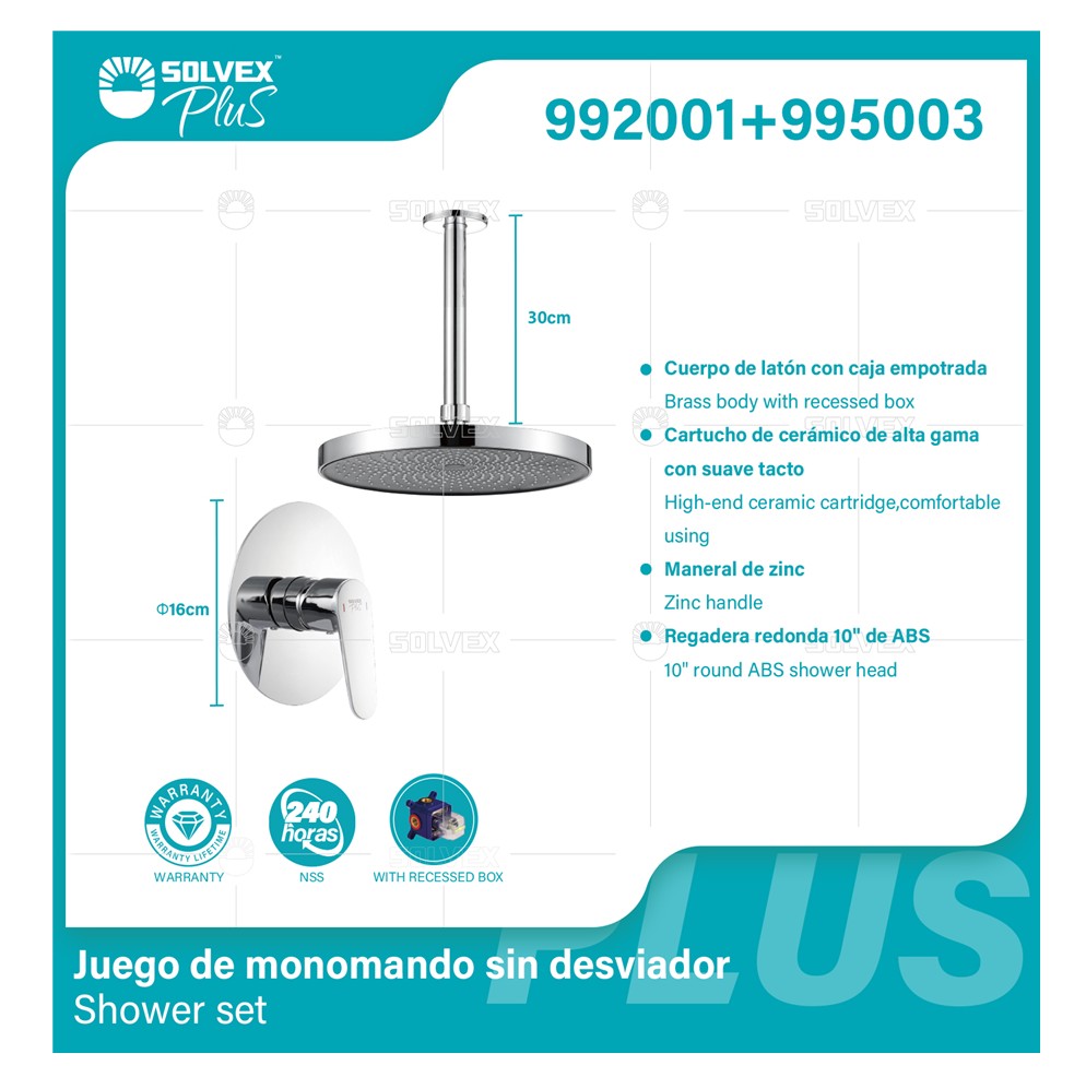 Ducha Para Empotrar. Juego de Mezcladora Monomando Con Regadera Redonda De 10”. Color Cromado. Garantía de por vida.