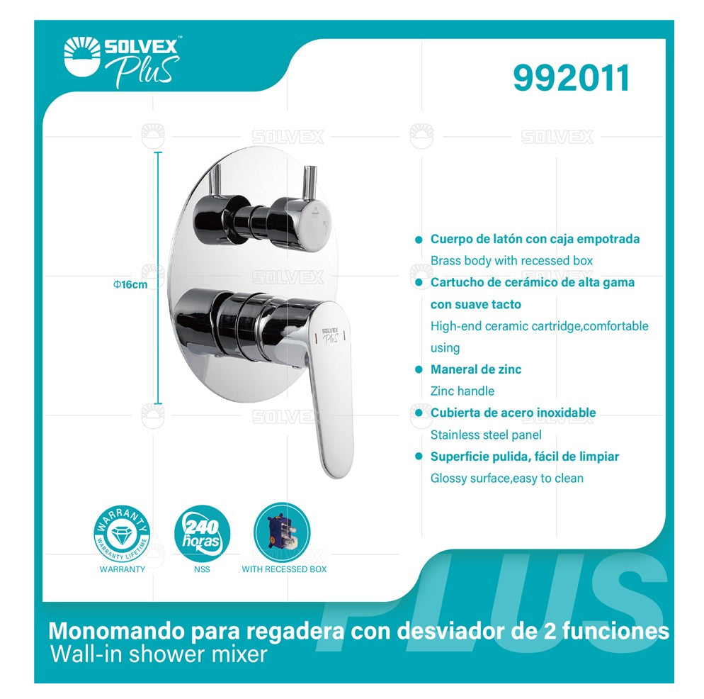 Ducha Para Empotrar. Juego de Mezcladora Monomando Con Regadera Redonda De 10”. Brazo Techo De 30 cm. Color Cromado. Garantía de por vida.