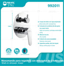 Llave De Palanca Maneral Para Ducha Con Desviador De 2 Funciones. Mezcladora Monomando para Empotrar En Regadera. Color Cromado. Garantía de por vida.