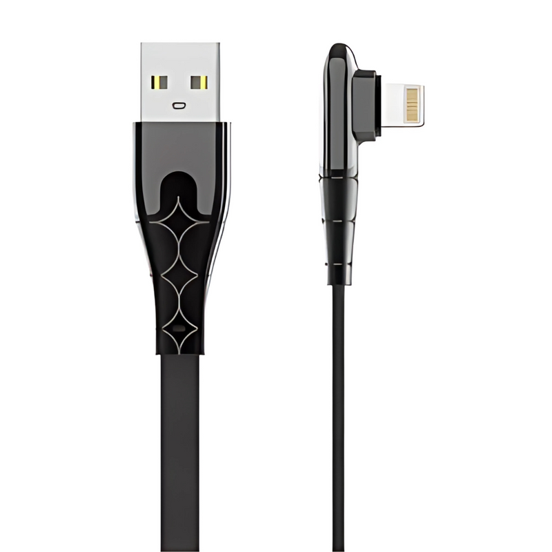 Cable USB a Lightning con Conector Angular 90 Grados. Longitud de 2 Metros, Carga Rápida 2.4A compatible con Apple.