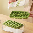 Bandeja para cubitos de hielo con tapa y contenedor. Moldes apilables para hielo. Color verde.