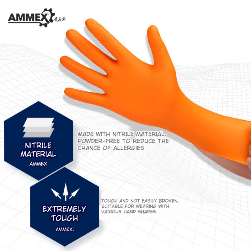 Guantes De Nitrilo Desechables Color Naranja. Cajas de 100 Unidades. Alta Resistencia para uso intenso mecanicos y metalurgicos 8.6g