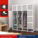 Armario de 16 puertas y 4 repisas inferiores. Con colgador de ropa. Estante de almacenamiento. Closet organizador. Estantería. 165x147x47cm Guardaropa