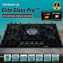 Estufa Empotrable  A Gas Elite Glass Pro De Vidrio Negro con  5 Quemadores SABAF y Sistema de Seguridad Orkli Integrado (90cm)