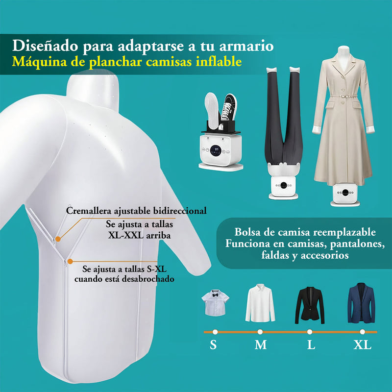 Plancha y Secadora Automática 2 en 1. Planchado a Vapor Manos Libres y Secado Rápido 1250W. Eliminador de Arrugas para Camisas y Pantalones 110V.