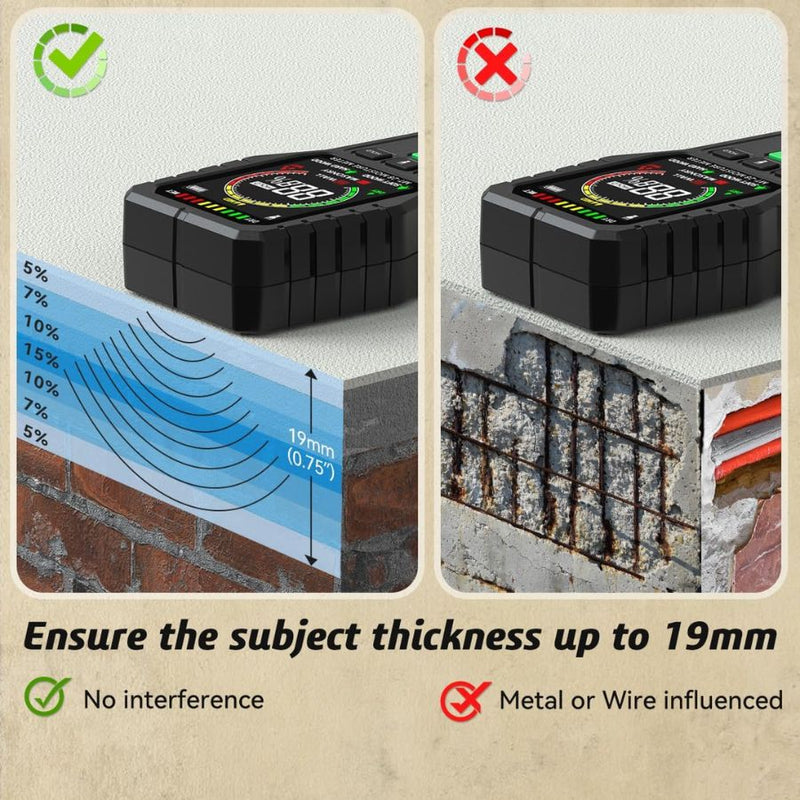 Medidor detector de humedad en paredes y pisos, sin pines, pantalla digital