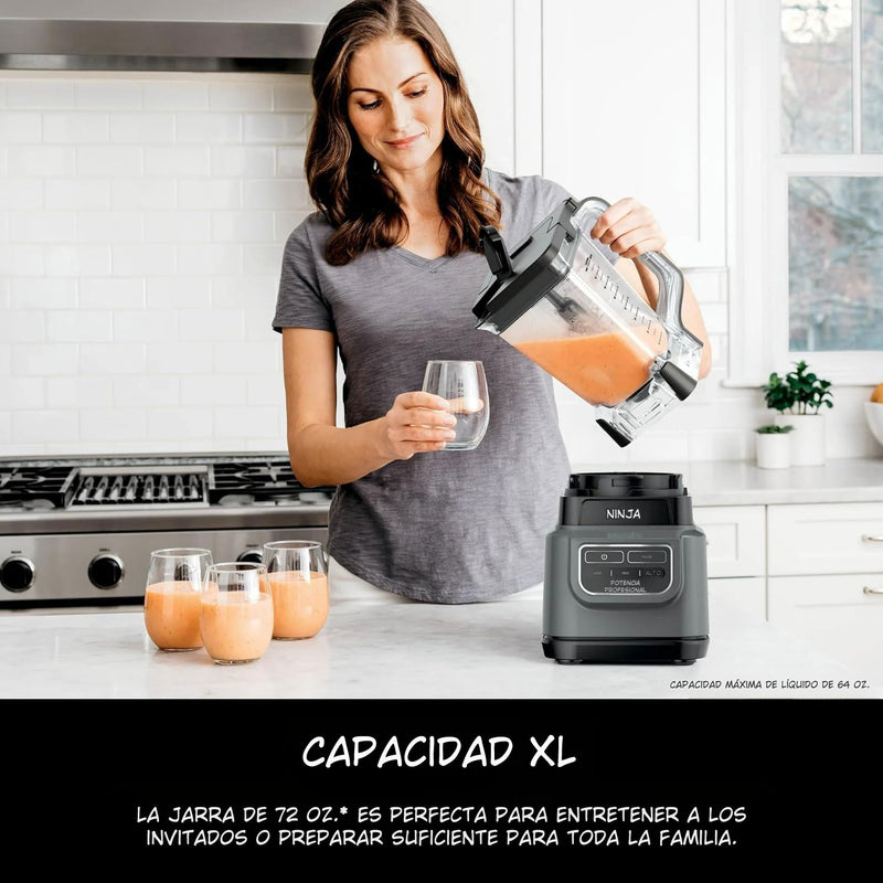 Licuadora Ninja Classic. Batidora BE200 de 1000 W. Baja, media, alta velocidad, jarra de 72 onzas, cuchillas de trituración total.