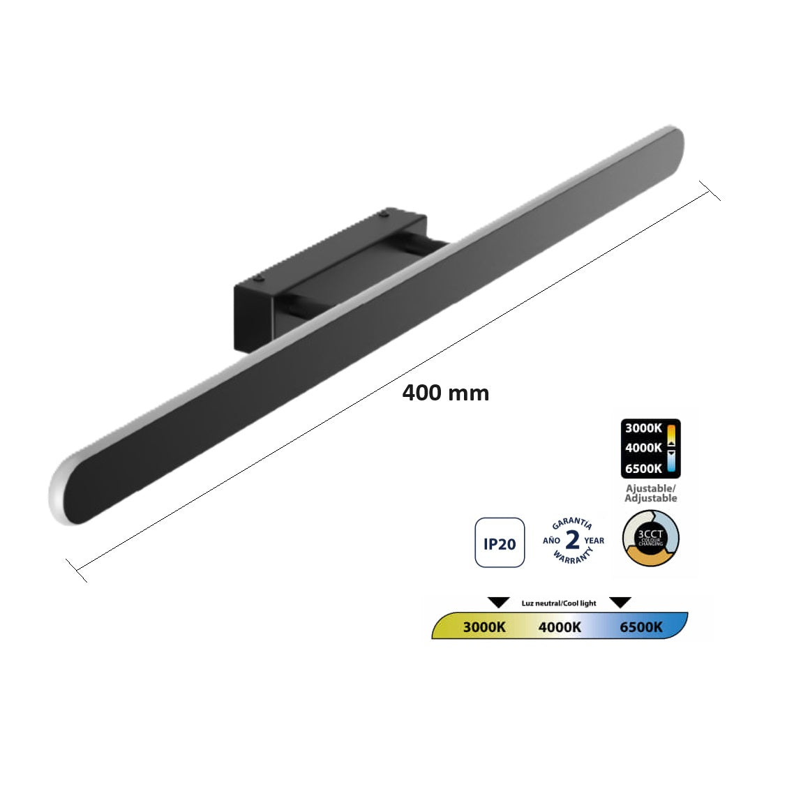 Lámpara de Pared LED Negra 18W CCT