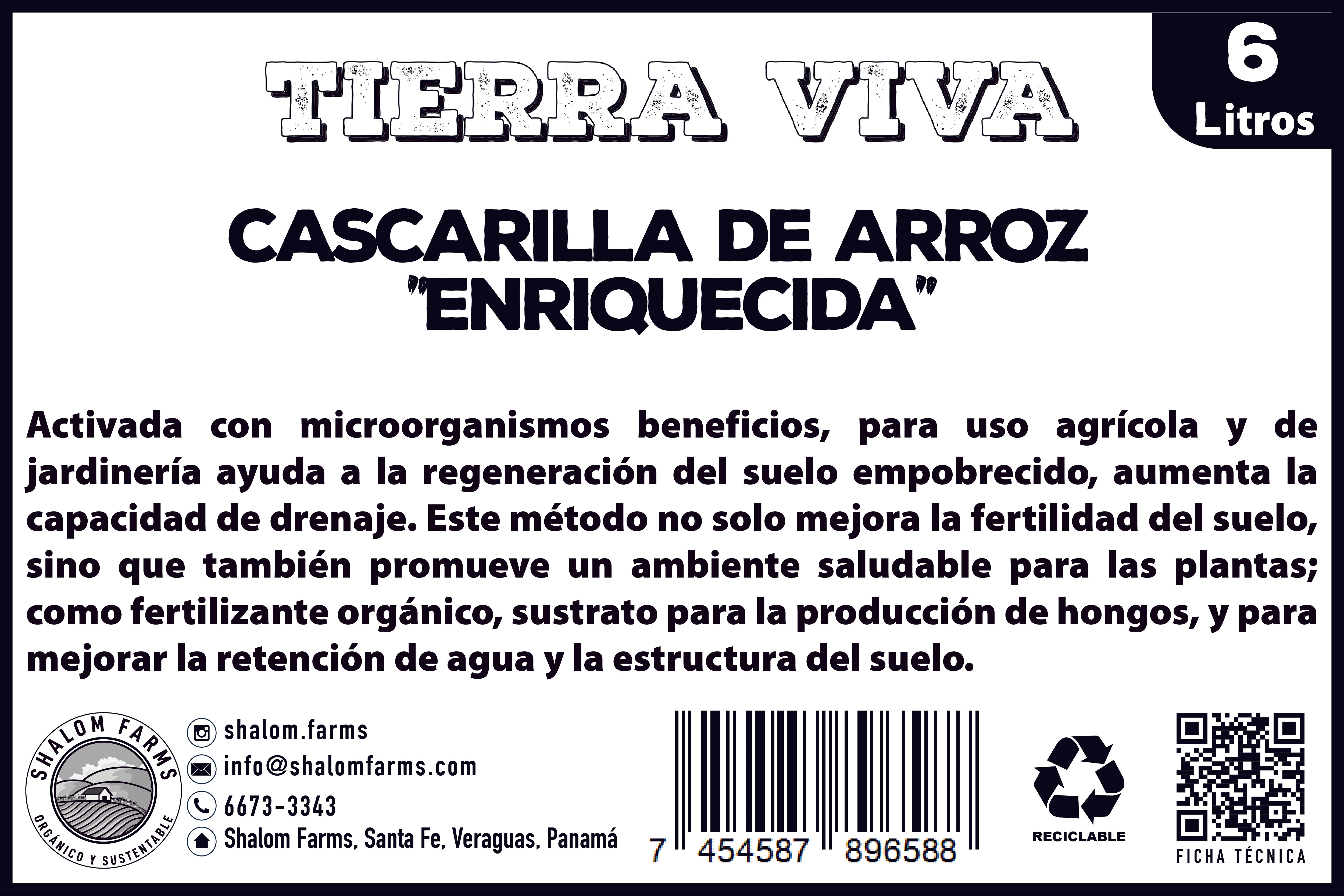 Cascarilla de Arroz Enriquecida “Activada con microorganismos de montaña “6 litros