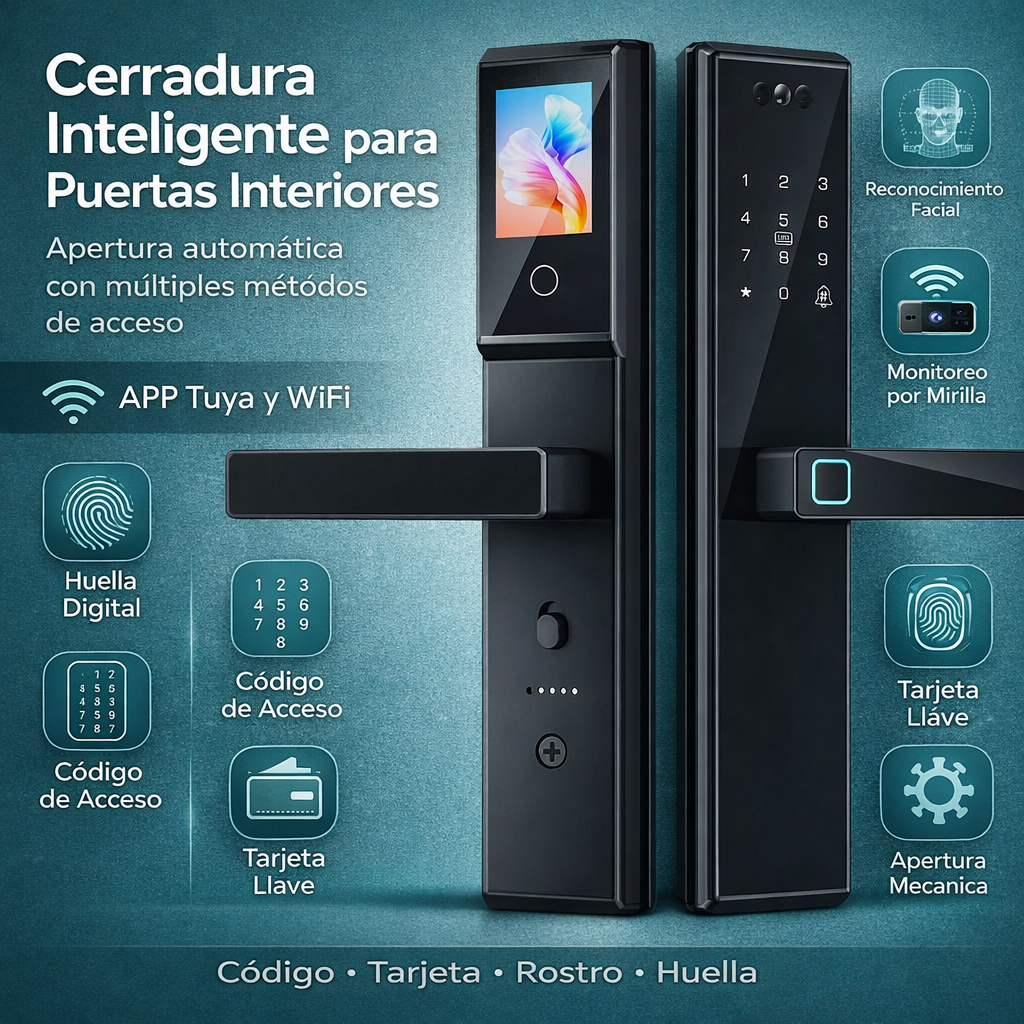 Cerradura de puerta interior inteligente con reconocimiento facial 3D Smart Lock de seguridad 7 en 1 Video Huella contraseña app wifi fácil de instalar 294*69.4mm