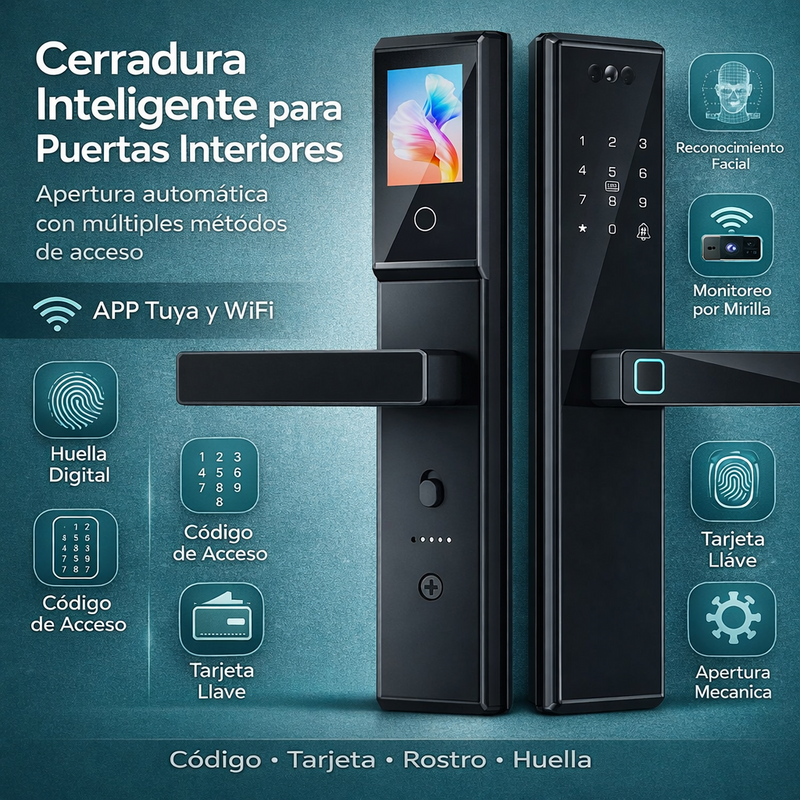 Cerradura de puerta interior inteligente con reconocimiento facial 3D Smart Lock de seguridad 7 en 1 Video Huella contraseña app wifi fácil de instalar 294*69.4mm