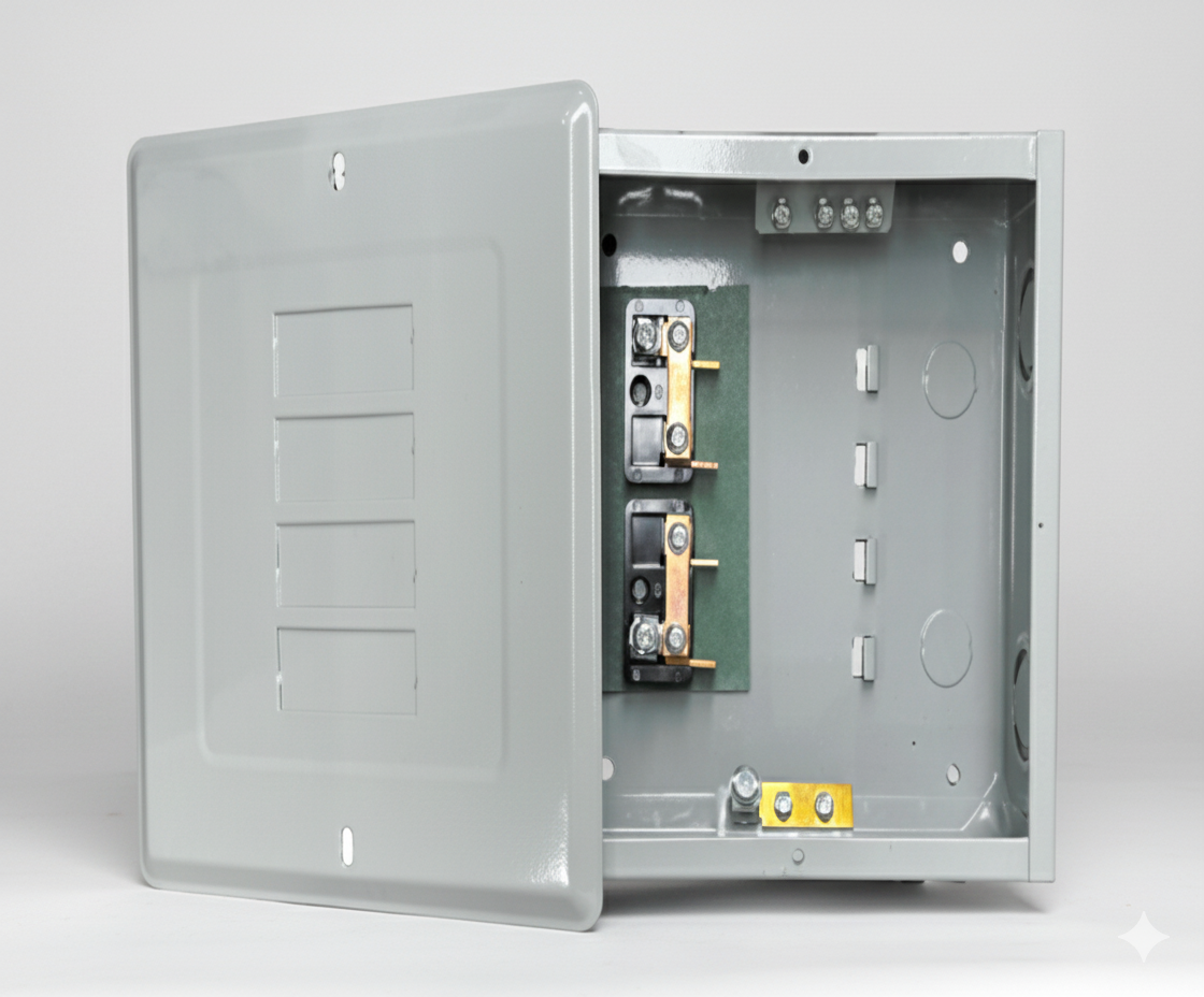 Centro de Carga Panel Eléctrico Económico Empotrable 4 Circuitos de acero 100A – Compatible Breakers GE THQL y THQM