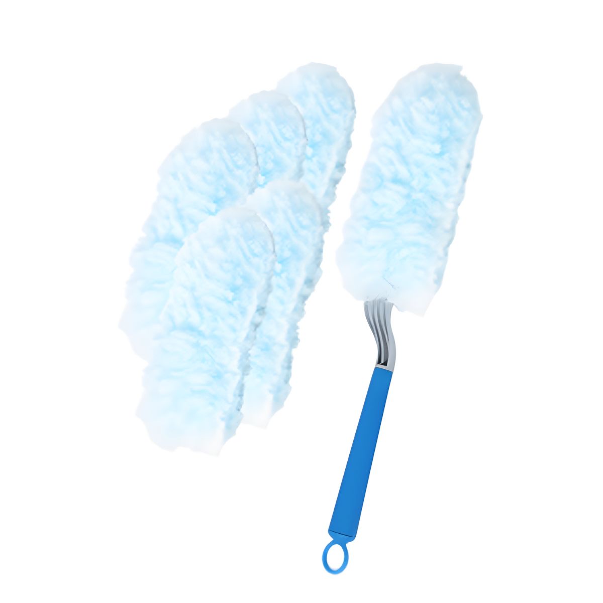 Plumero con Mango Ergonómico y Cabezal Atrapa Polvo (15×9cm). Incluye 6 Repuestos Desechables.