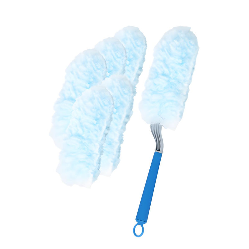 Plumero con Mango Ergonómico y Cabezal Atrapa Polvo (15×9cm). Incluye 6 Repuestos Desechables.