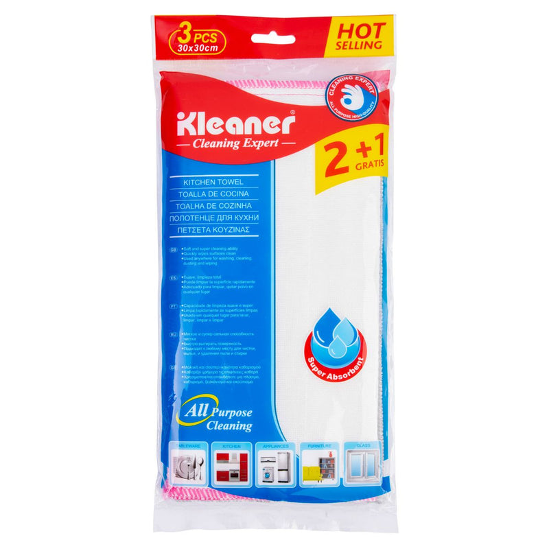 Paños multiusos Super Absorbentes (30×30cm). Toallas para Limpieza del Hogar. Pack de 3 Unidades.