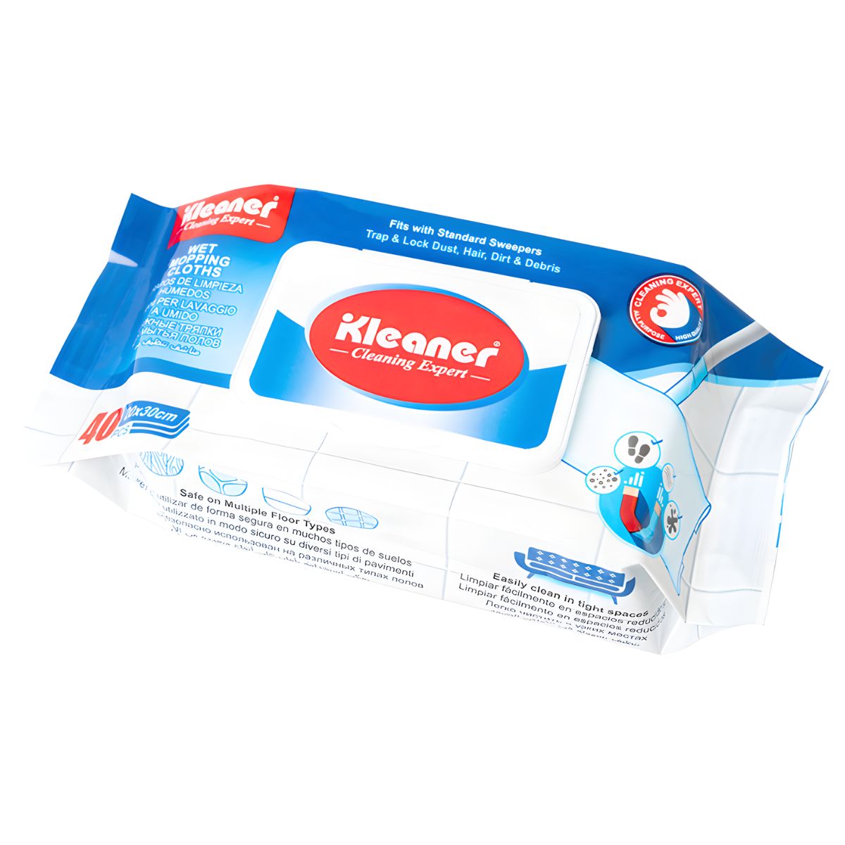 Paños Húmedos para Trapeador y Mopa Plana. Toallitas de Limpieza para Pisos. Pack de  40 Unidades (20×30cm). Wet wipes.