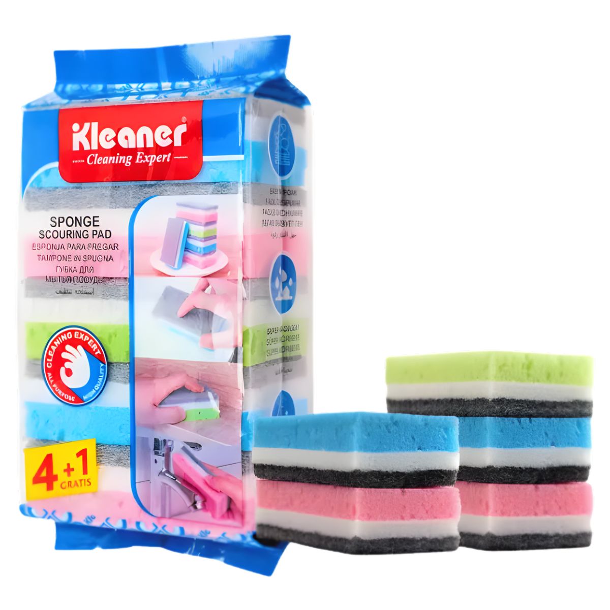 Esponjas Multiusos (10x5.3x3cm). Pack de 5 Unidades. Esponjas para Fregar con Fibra Abrasiva