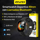 Smartwatch Deportivo 49mm con Llamadas Bluetooth. Reloj Inteligente con Pantalla 2.01”, NFC y Monitoreo de Salud. Resistente IP65.