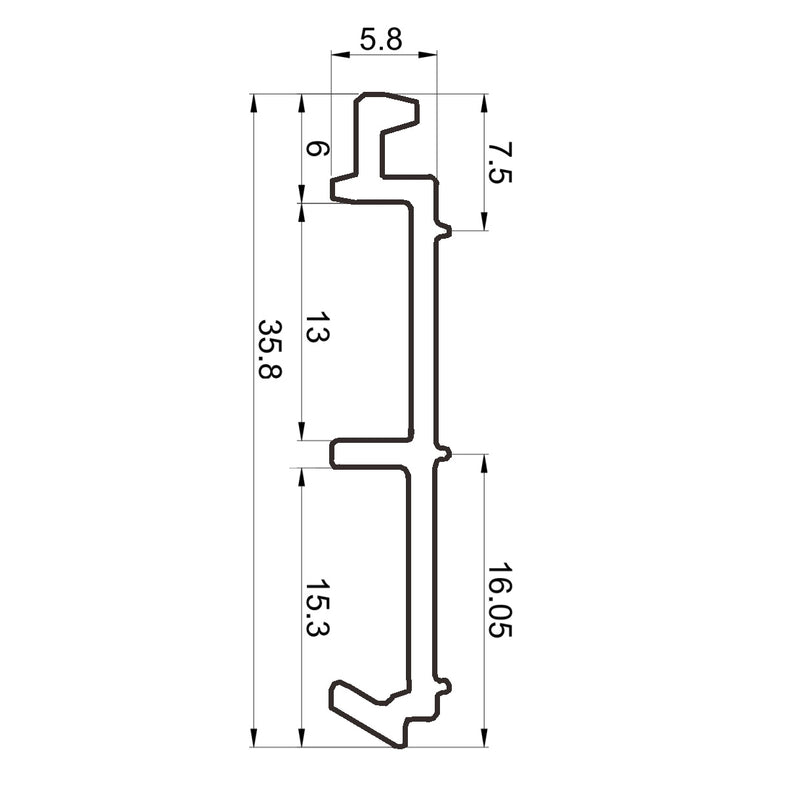 Perfil adaptador UPVC para Inversor 60mm Serie abatible UPView Carbone Espesor 2.5mm Largo 5.85m Color Negro Microtexturizado