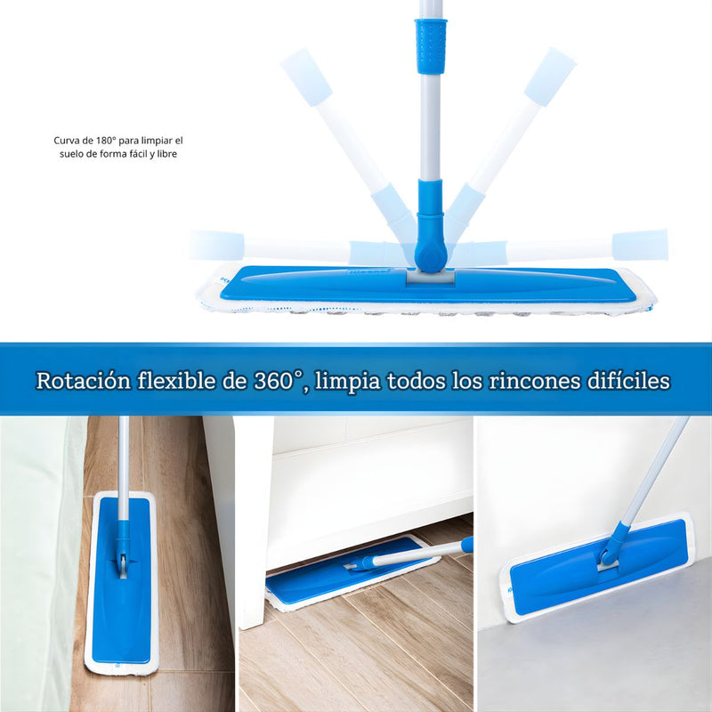 Lampazo Mopa Plana de Microfibra (38cm) con Mango Telescópico 70–120cm. Trapeador para Todo Tipo de Pisos.