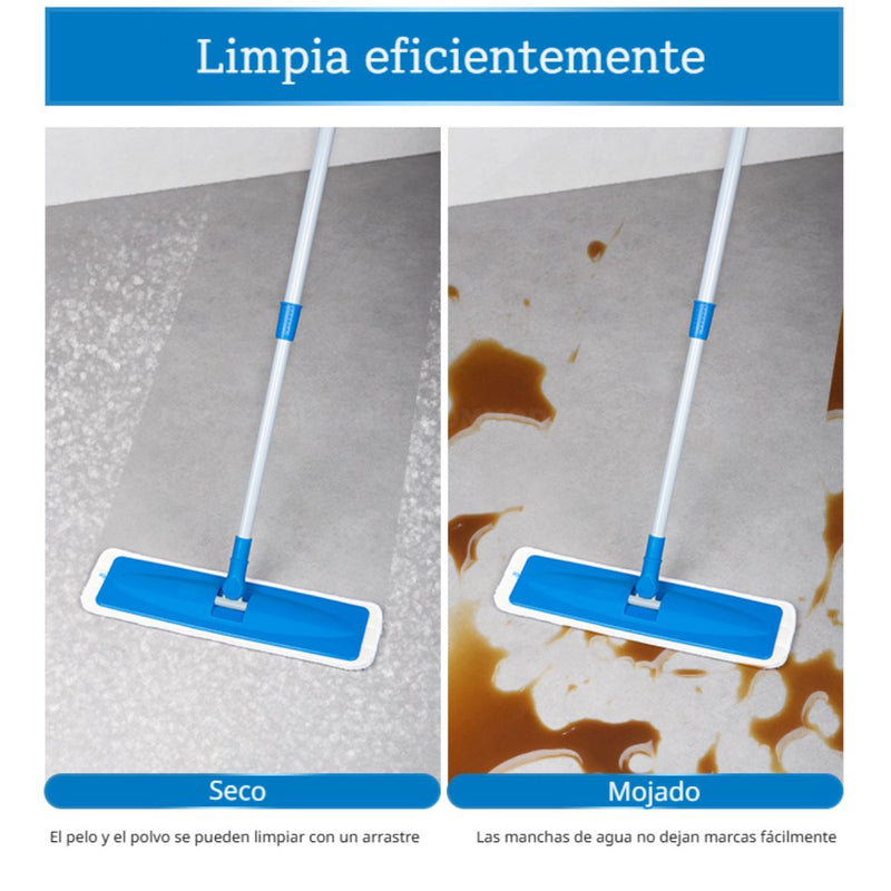 Lampazo Mopa Plana de Microfibra (38cm) con Mango Telescópico 70–120cm. Trapeador para Todo Tipo de Pisos.