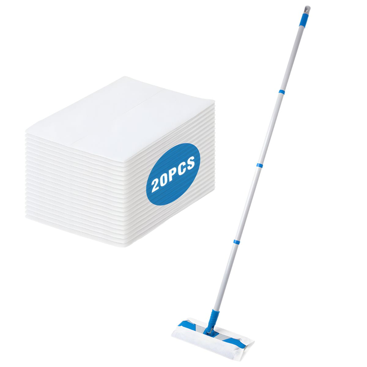 Mopa Barredora Atrapa Polvo con Mango Metálico de 120 cm. Trapeador Seco con 20 Paños Desechables para Pisos. Lampazo.