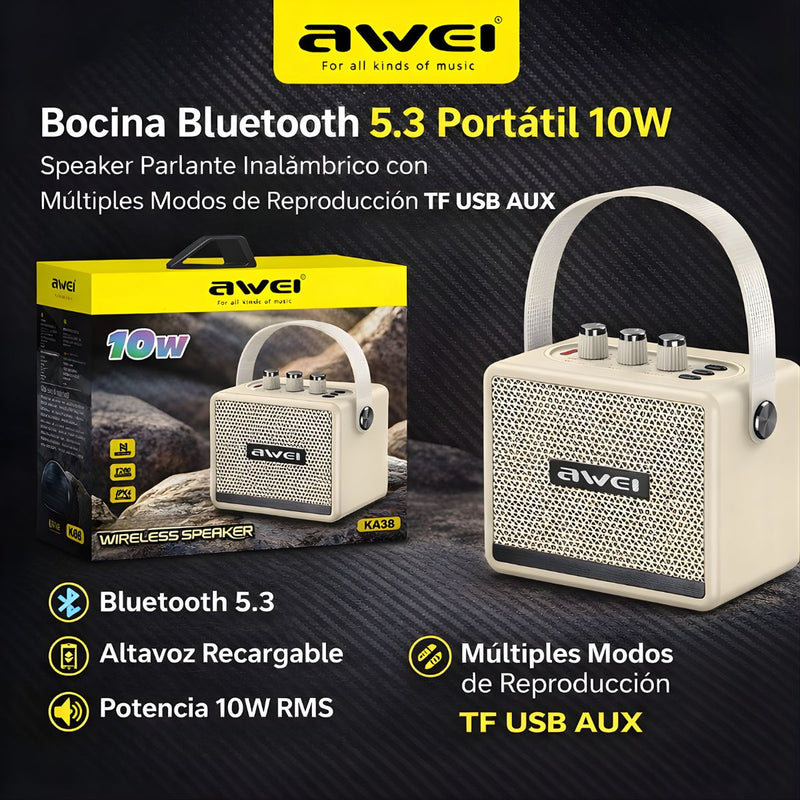 Bocina Bluetooth 5.3 Portátil 10W. Speaker Parlante Inalámbrico con Múltiples Modos de Reproducción TF USB AUX. Altavoz Recargable.