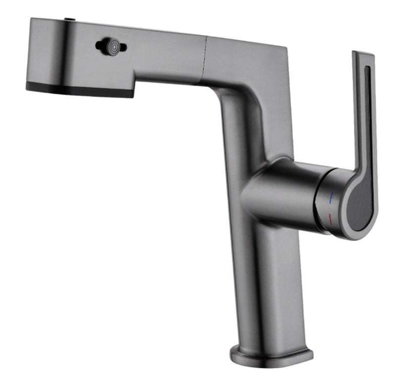 Grifo para lavamanos 29 cm Monomando manguera extraible pluma lavabo Gris mate de alta calidad