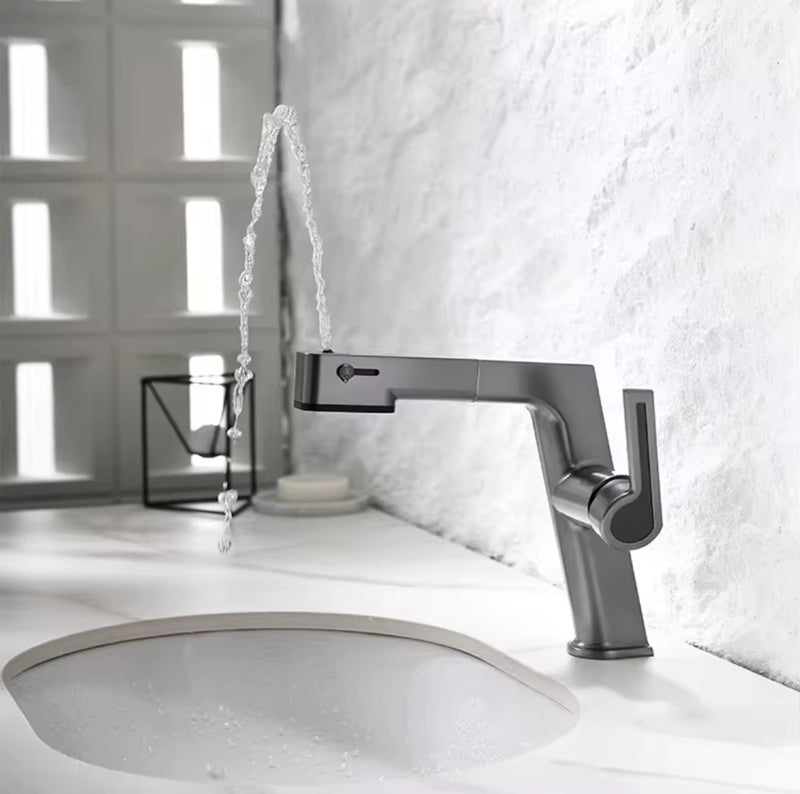 Grifo para lavamanos 29 cm Monomando manguera extraible pluma lavabo Gris mate de alta calidad