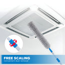 Plumero atrapapolvo de microfibra con mango telescópico (70–120cm).