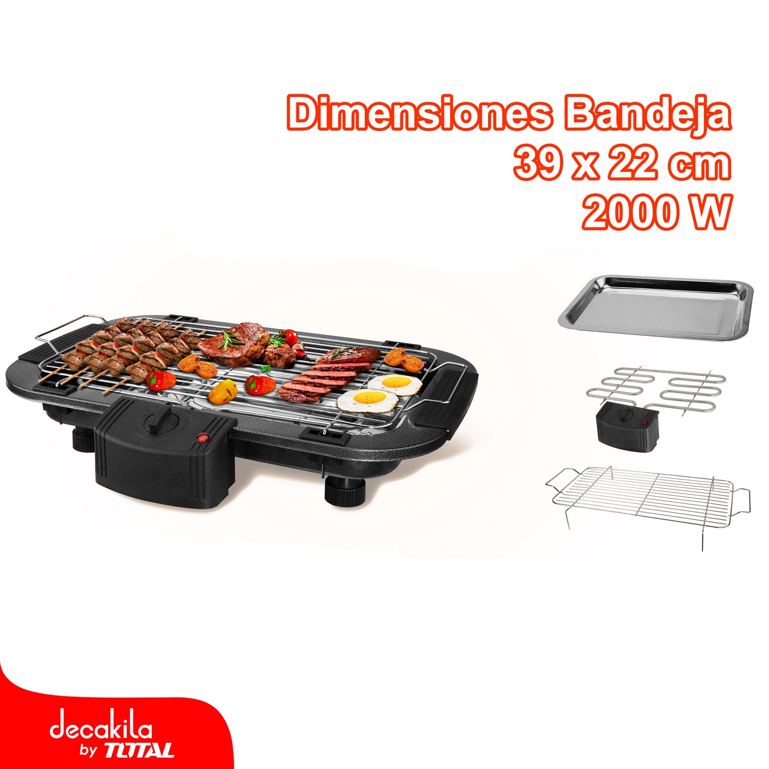 Parrilla Eléctrica 2000W 120V 50-60Hz Tamaño: L 39 x W 22mm. Luz indicadora. Termostato ajustable.