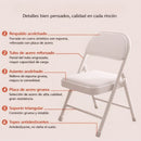 Silla Plegable Reforzada En Metal (79×44×45Cm). Marco Blanco Y Asiento En Cuerina Acolchada. Soporta hasta 150Kg.